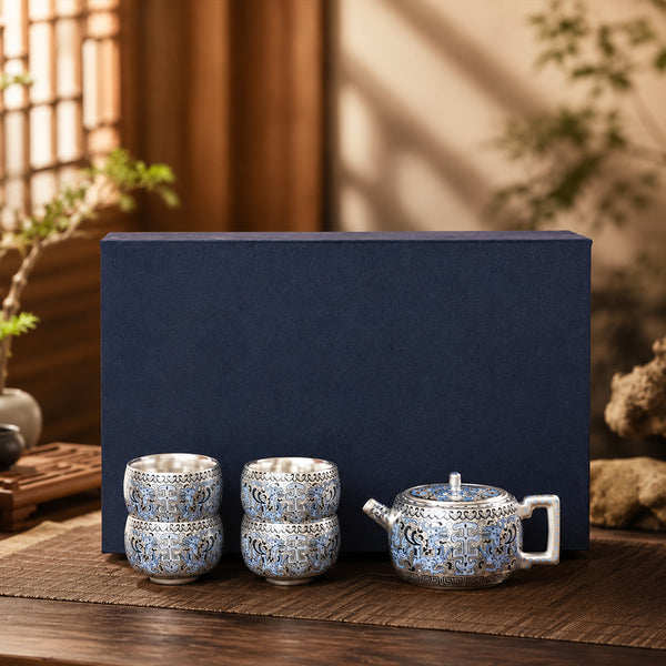鎏銀功夫茶具禮盒 一壺四杯