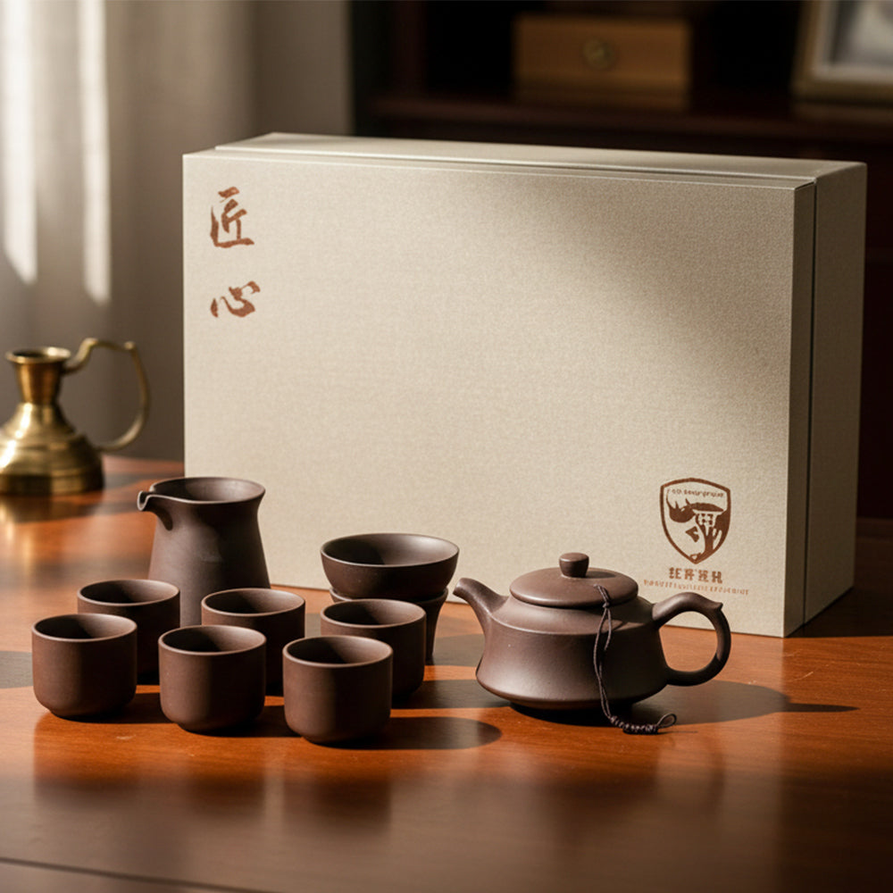 仿古匠心紫砂茶具10件組禮盒 - 側面圖|BRAVOMART