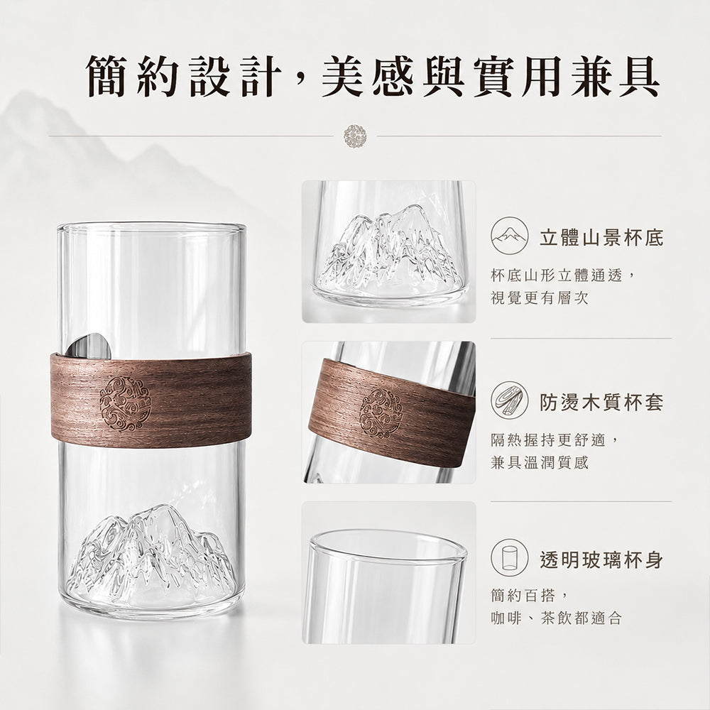 木紋防燙把手觀山玻璃杯 300ml
