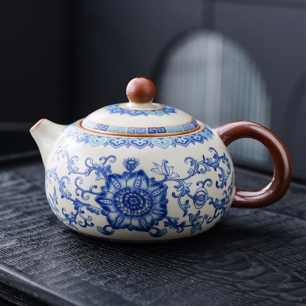 纏枝蓮蓋-汝窯茶壺茶具套裝組 - 側面圖|BRAVOMART