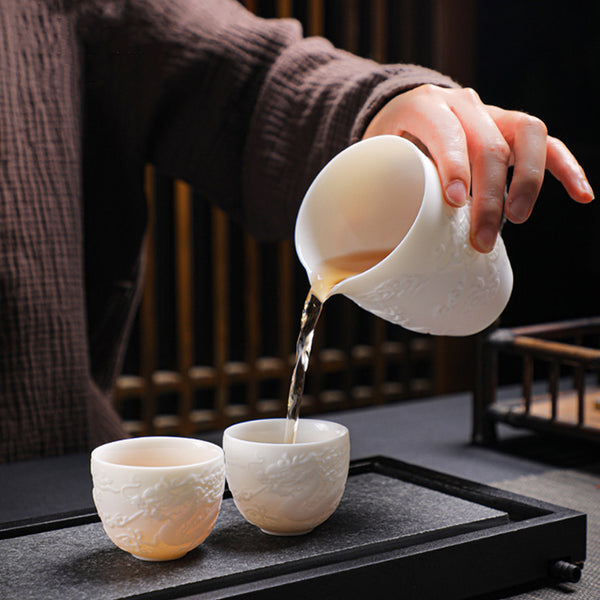 龍鳳呈祥羊脂玉瓷品茗茶具禮盒 - 側面圖|BRAVOMART