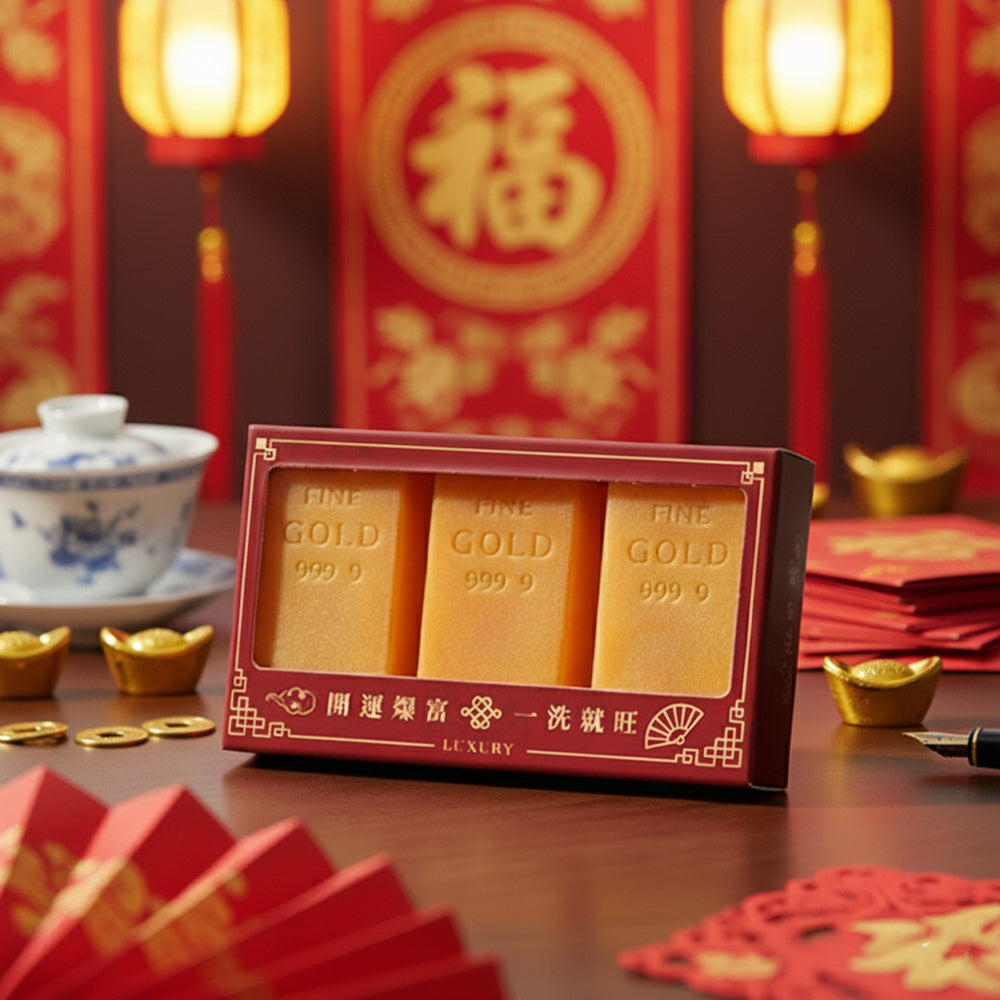 開運金磚香皂 3 入禮盒組 - 正面圖|BRAVOMART