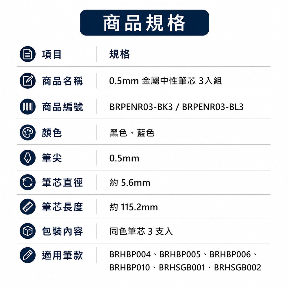 原子筆筆芯0.5mm (3支1包)