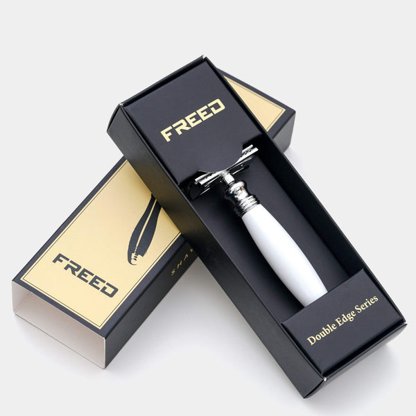 金屬/珍珠白,復古雙刃,尊享剃鬚,FREED客製化刻字。