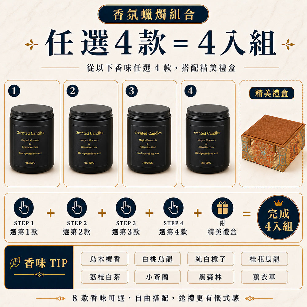 黑罐無煙香薰香氛蠟燭 -4入組