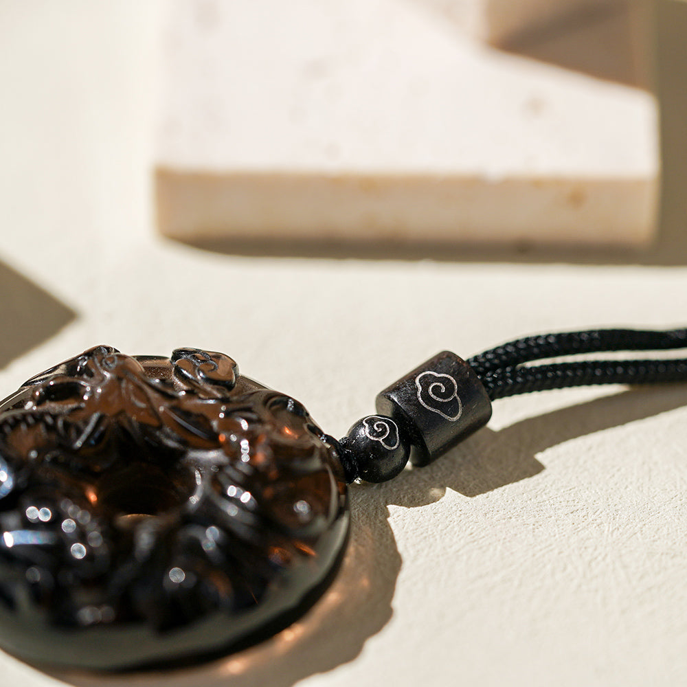 冰種黑曜石龍形十二生肖平安扣吊墜 - 刻字展示|BRAVOMART