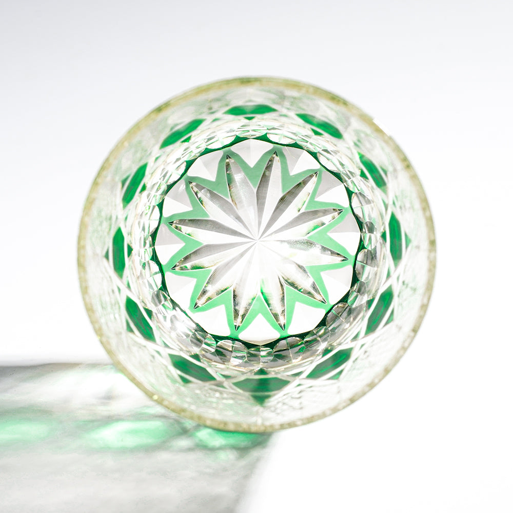 日式江戶切子 霜紋撞色手工切割威士忌杯 - 綠色 - 配色展示|BRAVOMART