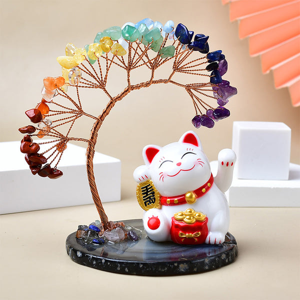 招財貓水晶發財樹辦公室桌面擺件