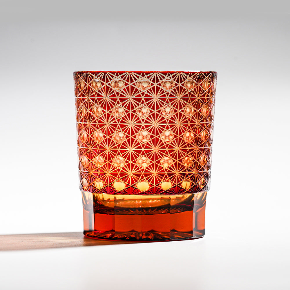 日式江戶切子 琥珀綾光手工切割威士忌杯 -紅色 - 配色展示|BRAVOMART
