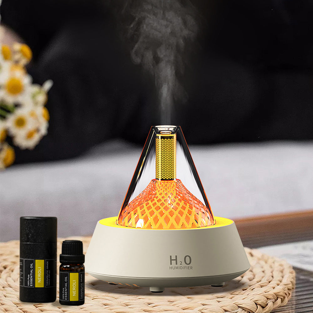 1+1組合 七彩炫光火焰香薰氛圍燈 加贈香氛精油10ML