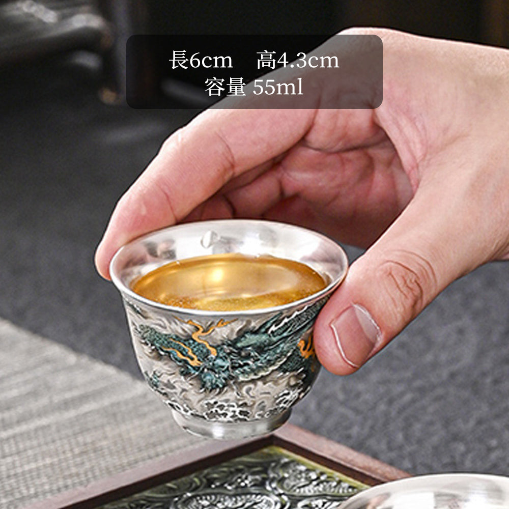 青龍鎏銀茶杯 反口杯 茶盞 - 尺寸對比|BRAVOMART