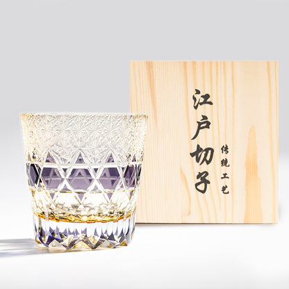 日式江戶切子 霜紋撞色手工切割威士忌杯 - 紫色 - 正面圖｜BRAVOMART