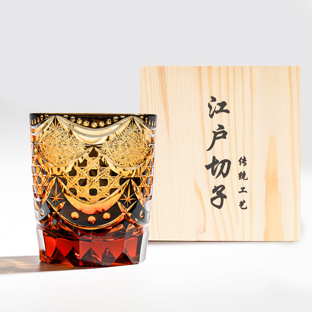 日式江戶切子 星幕宮紋典藏雕刻威士忌杯 - 正面圖｜BRAVOMART