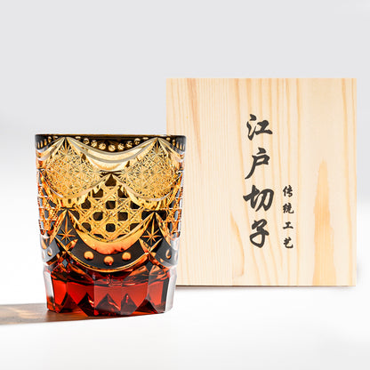 日式江戶切子 星幕宮紋典藏雕刻威士忌杯 - 正面圖｜BRAVOMART