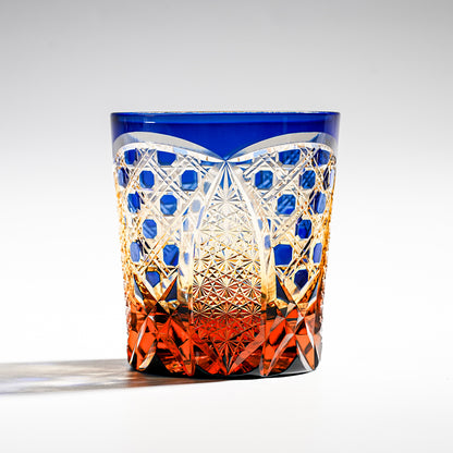 日式江戶切子 藍金鎧格手工切割威士忌杯 - 刻字展示｜BRAVOMART