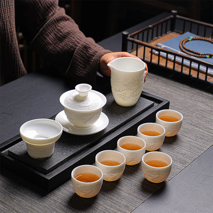 龍鳳呈祥羊脂玉瓷品茗茶具禮盒 - 正面圖｜BRAVOMART