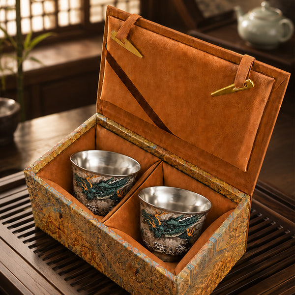 青龍鎏銀茶杯 反口杯 - 2入組禮盒