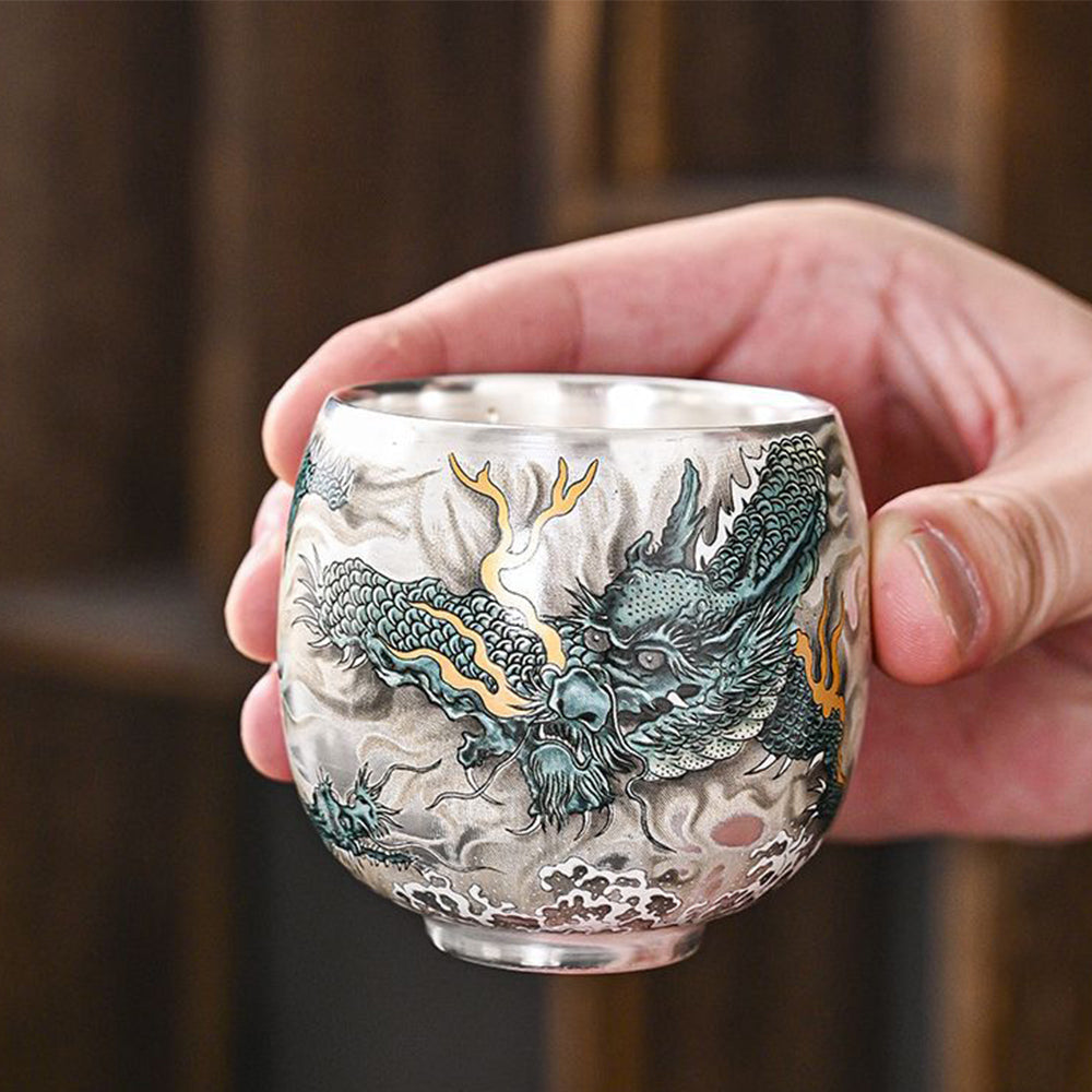 青龍鎏銀茶杯 反口杯 茶盞 - 正面圖｜BRAVOMART