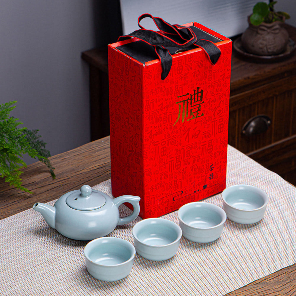 哥窯汝窯茶具套裝禮盒 一壺四杯 - 正面圖｜BRAVOMART