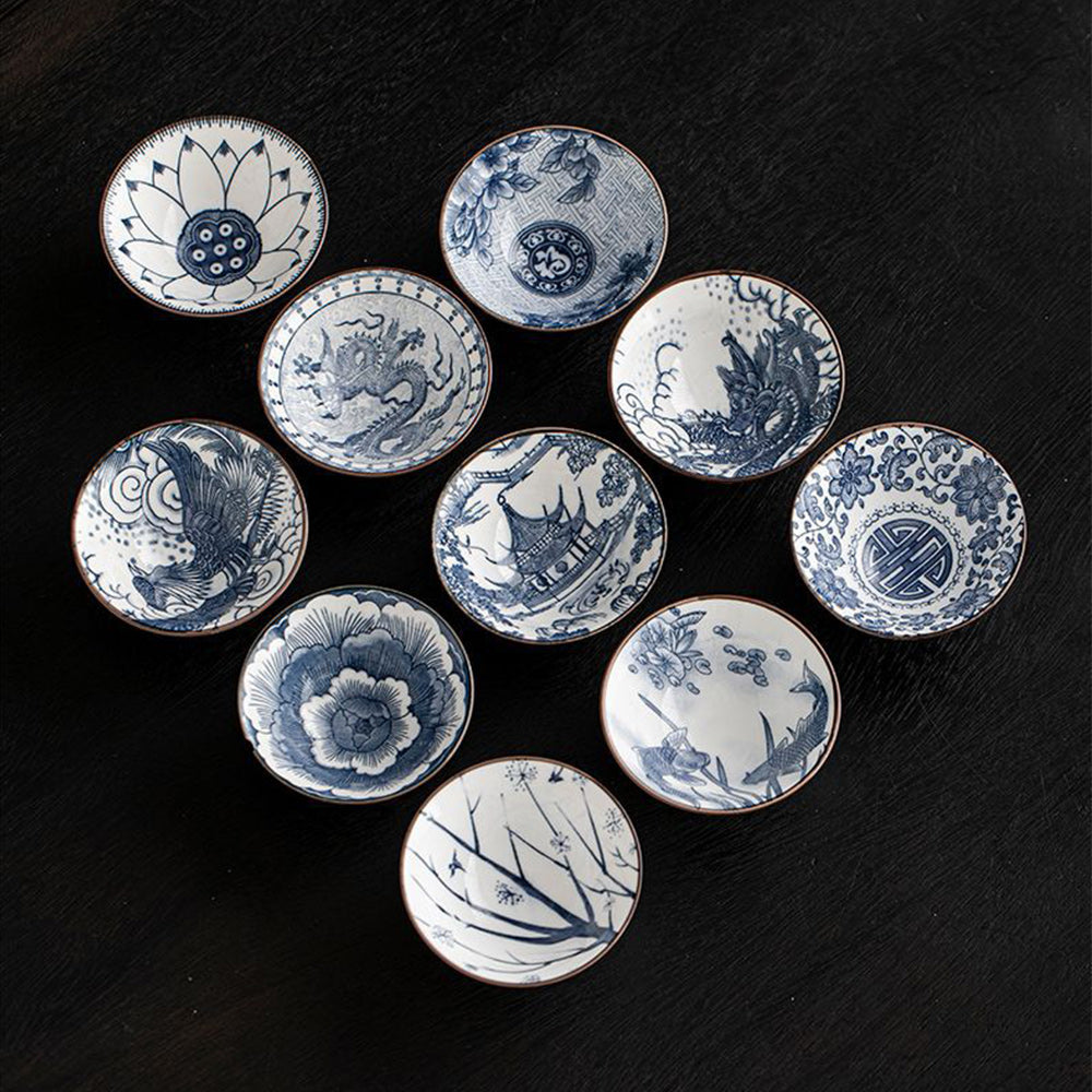 青花瓷品茗斗笠杯10件組禮盒 - 側面圖｜BRAVOMART