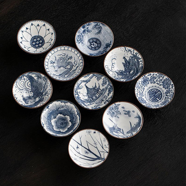 青花瓷品茗斗笠杯10件組禮盒 - 側面圖｜BRAVOMART