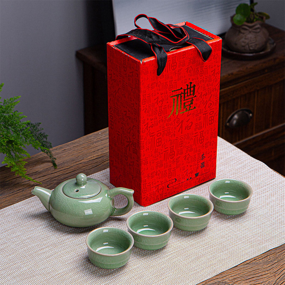 哥窯汝窯茶具套裝禮盒 一壺四杯 - 側面圖｜BRAVOMART