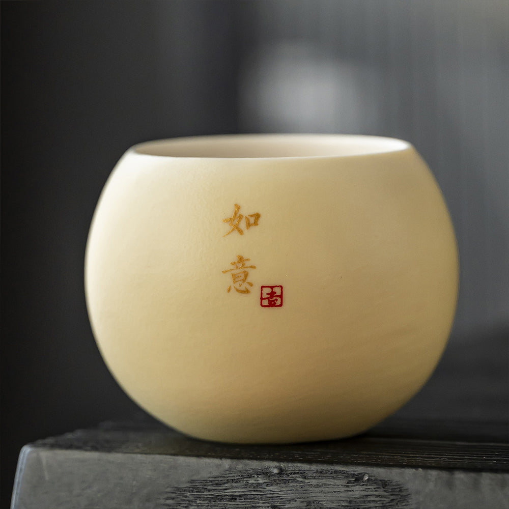 吉祥如意文創黑陶茶杯組 - 尺寸對比｜BRAVOMART