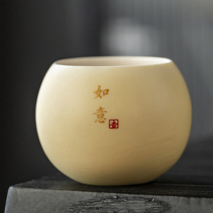 吉祥如意文創黑陶茶杯組 - 尺寸對比｜BRAVOMART