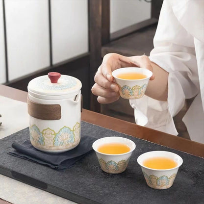 古韻蓮紋手提旅行茶具組