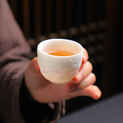 龍鳳呈祥羊脂玉瓷品茗茶具禮盒