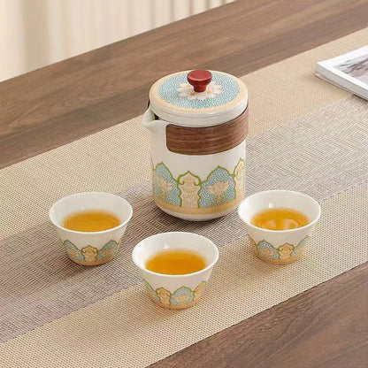 古韻蓮紋手提旅行茶具組