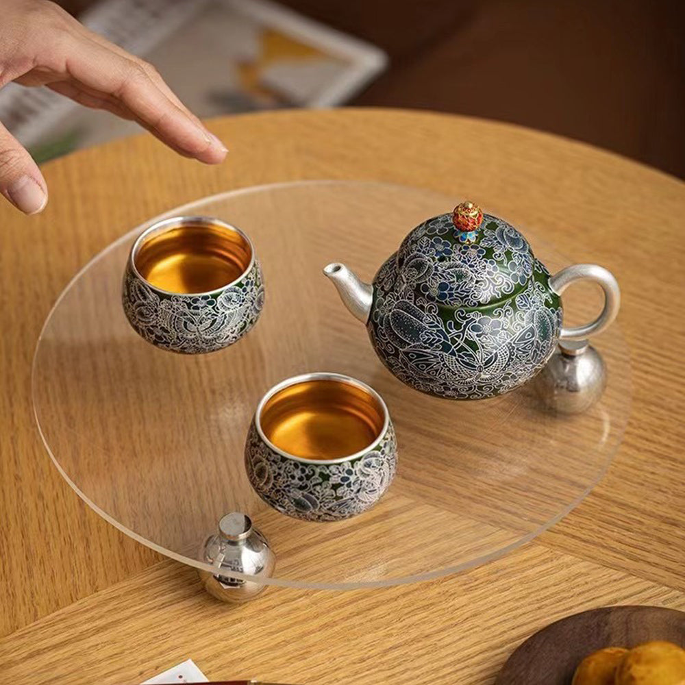 蝶戀花翡翠綠掐絲銀 一壺兩杯禮盒 - 側面圖｜BRAVOMART