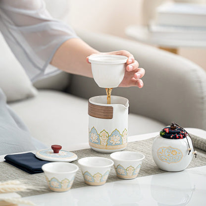 古韻蓮紋手提旅行茶具組