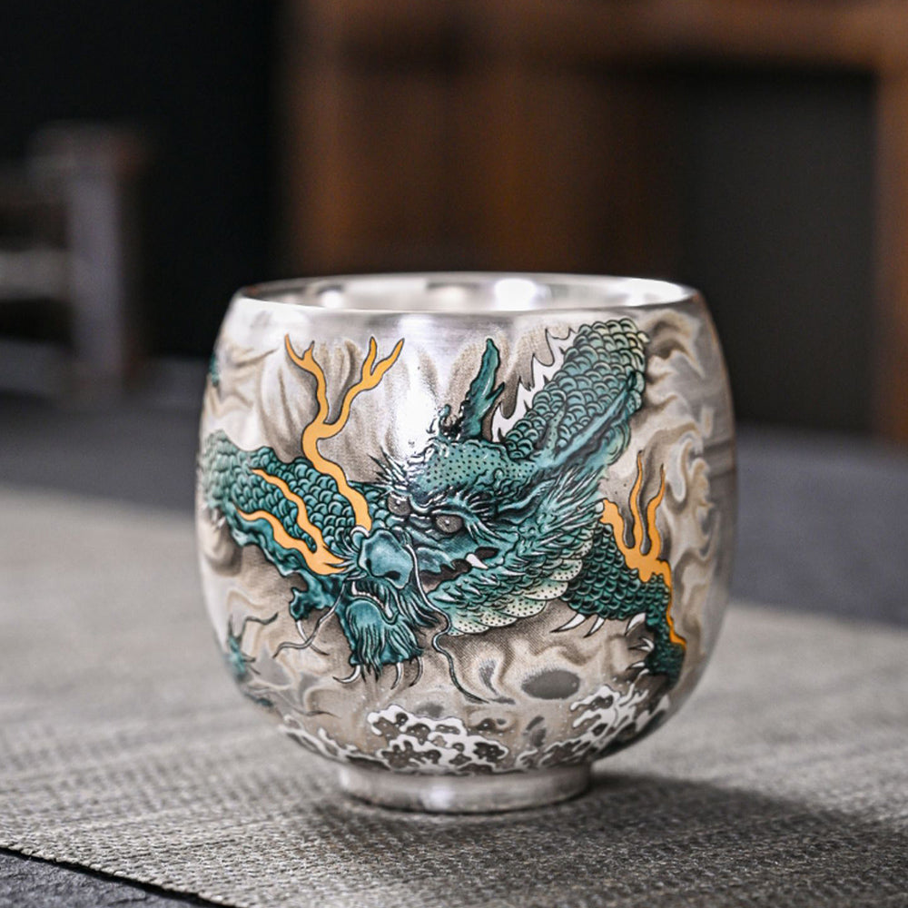 青龍鎏銀茶杯 反口杯 茶盞 - 刻字展示｜BRAVOMART