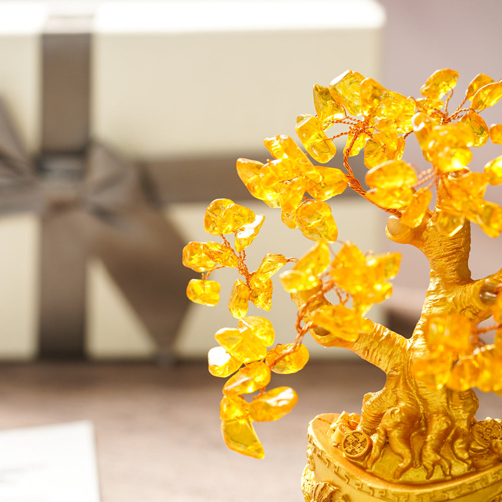 黃水晶開運元寶金燦招財樹 - 刻字展示｜BRAVOMART