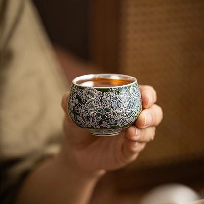 蝶戀花翡翠綠掐絲銀 一壺兩杯禮盒 - 刻字展示｜BRAVOMART