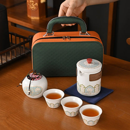 古韻蓮紋手提旅行茶具組