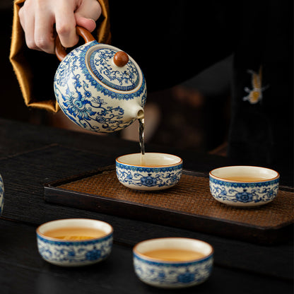 纏枝蓮西施壺茶具10件套
