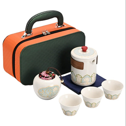 古韻蓮紋手提旅行茶具組