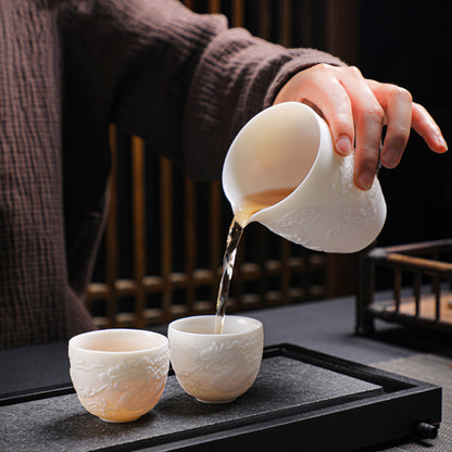 龍鳳呈祥羊脂玉瓷品茗茶具禮盒 - 側面圖｜BRAVOMART