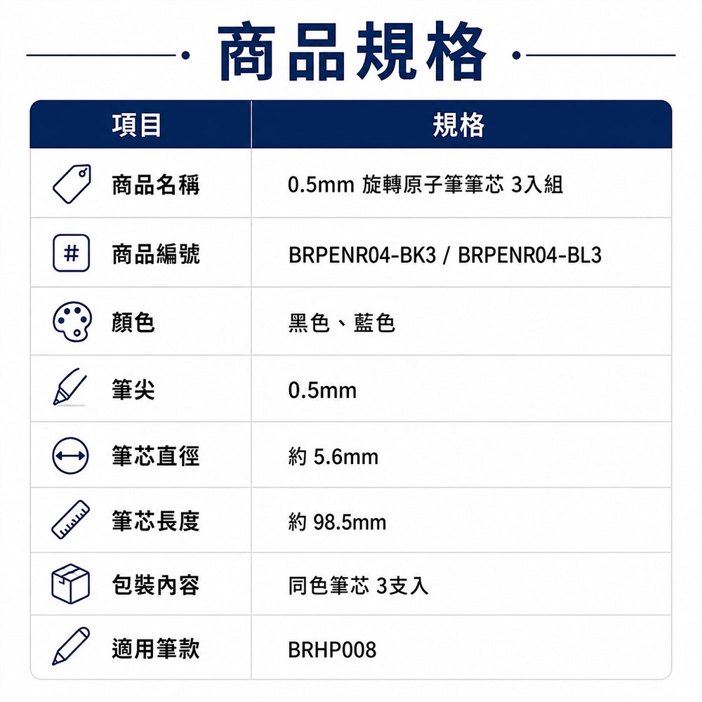 旋轉原子筆筆芯0.5mm (3支1包)