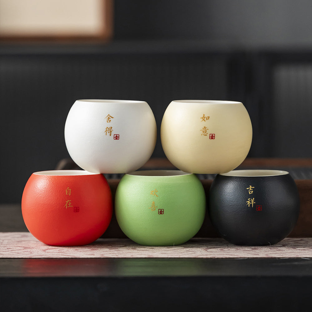 吉祥如意文創黑陶茶杯組 - 側面圖｜BRAVOMART