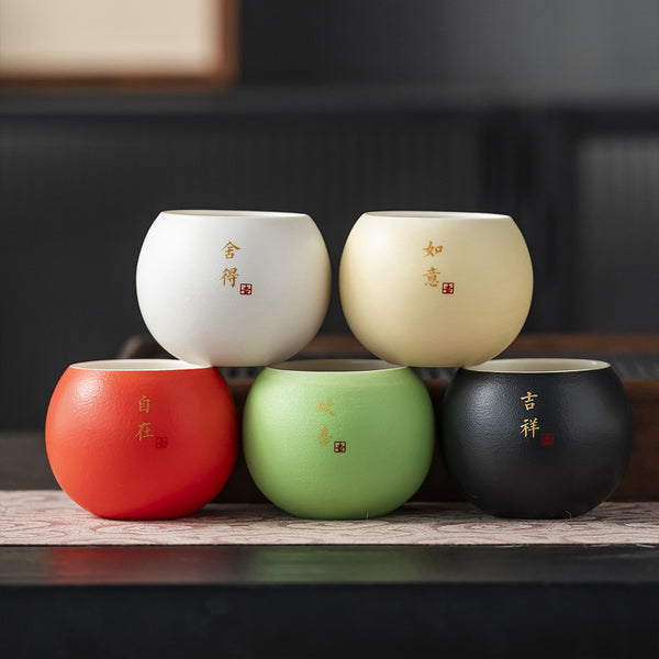 吉祥如意文創黑陶茶杯組 - 側面圖｜BRAVOMART
