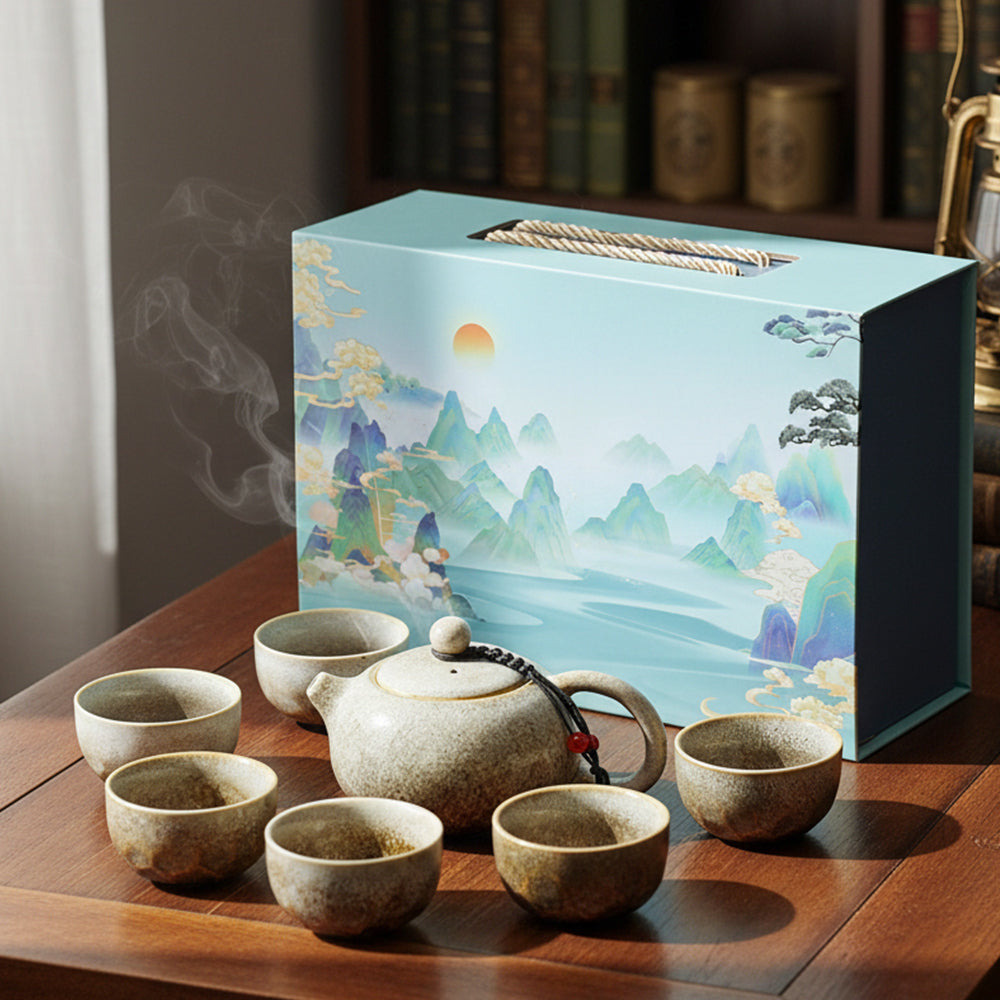 青瓷陶瓷茶具禮盒套組 - 正面圖｜BRAVOMART