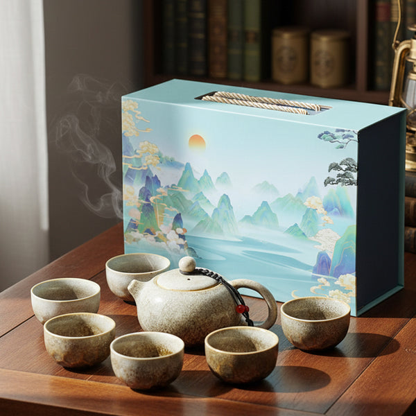 青瓷陶瓷茶具禮盒套組 - 正面圖｜BRAVOMART