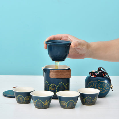 紫砂鎏金茶具套裝 一壺四杯禮品組 - 細節圖｜BRAVOMART