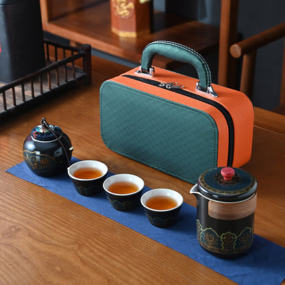 古韻蓮紋手提旅行茶具組
