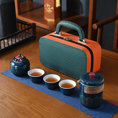 古韻蓮紋手提旅行茶具組