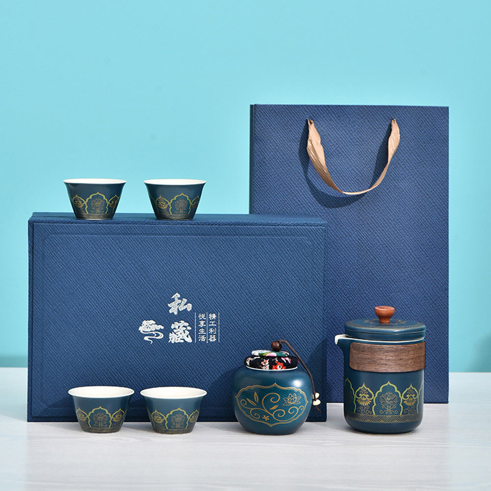 紫砂鎏金茶具套裝 一壺四杯禮品組 - 刻字展示｜BRAVOMART