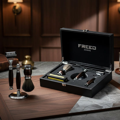 FREED 五刀式刮鬍刀豪華禮盒四件組 - 馬鞍棕 商品情境展示